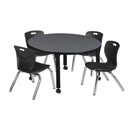 Regency Tables > Height Adjustable > Round Mobile Table & Chair Sets, 36 W, 36 L, 23-34 H, Grey TB36RNDGYAPCBK45BK